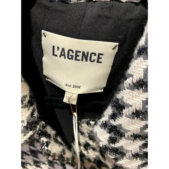 L'Agence Cove Houndstooth Cropped Tweed Jacket size 10